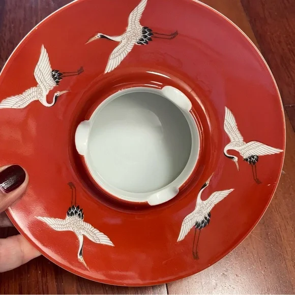 Vintage Noritake Japan Porcelain Vase Ashtray Flying Cranes Artsy Asian Ikebana‎ - Picture 2 of 6